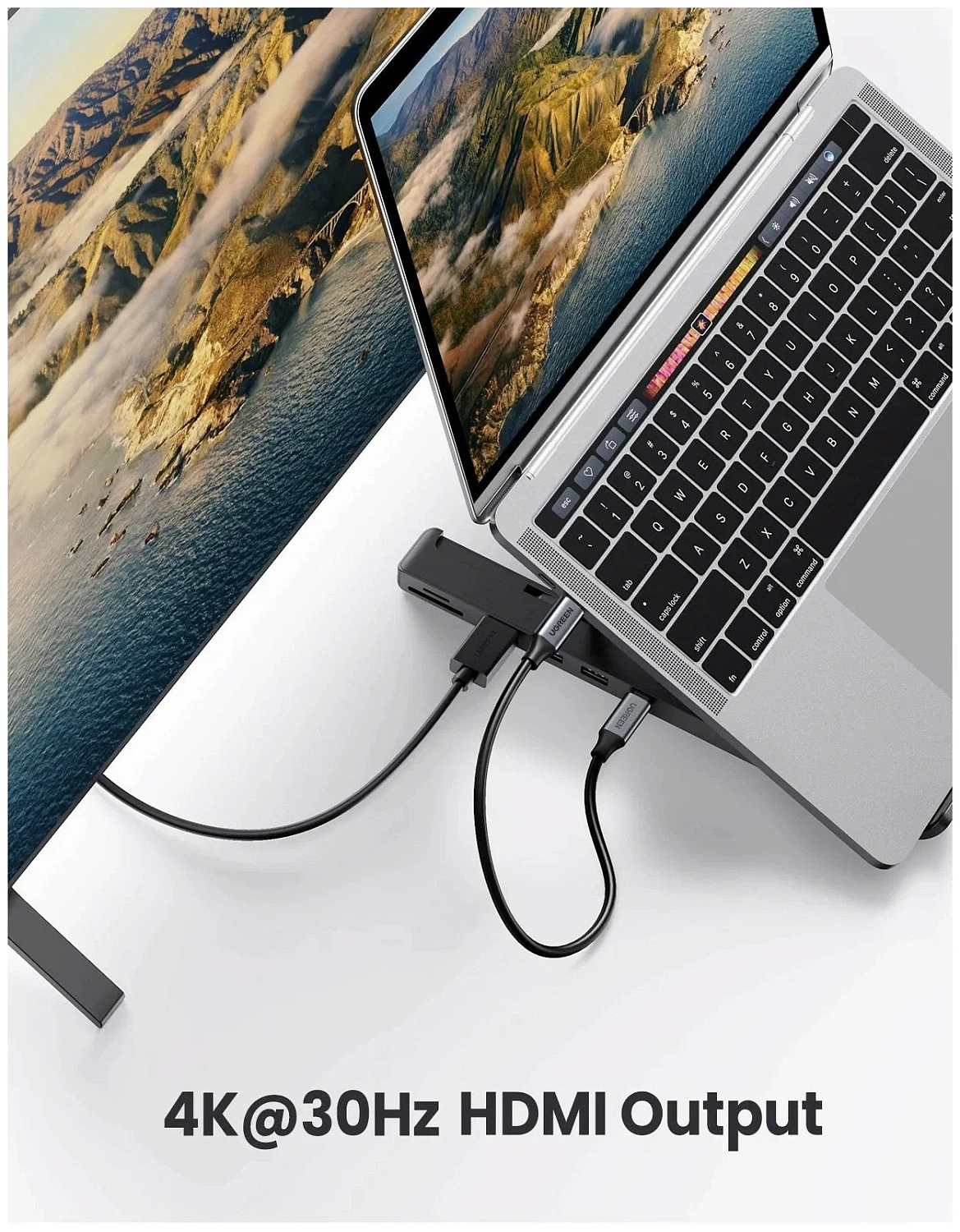 80551 Хаб-подставка UGREEN CM359 USB-C - 2xUSB-A 3.0, HDMI v1.4 4K30Hz, SD/MicroSD